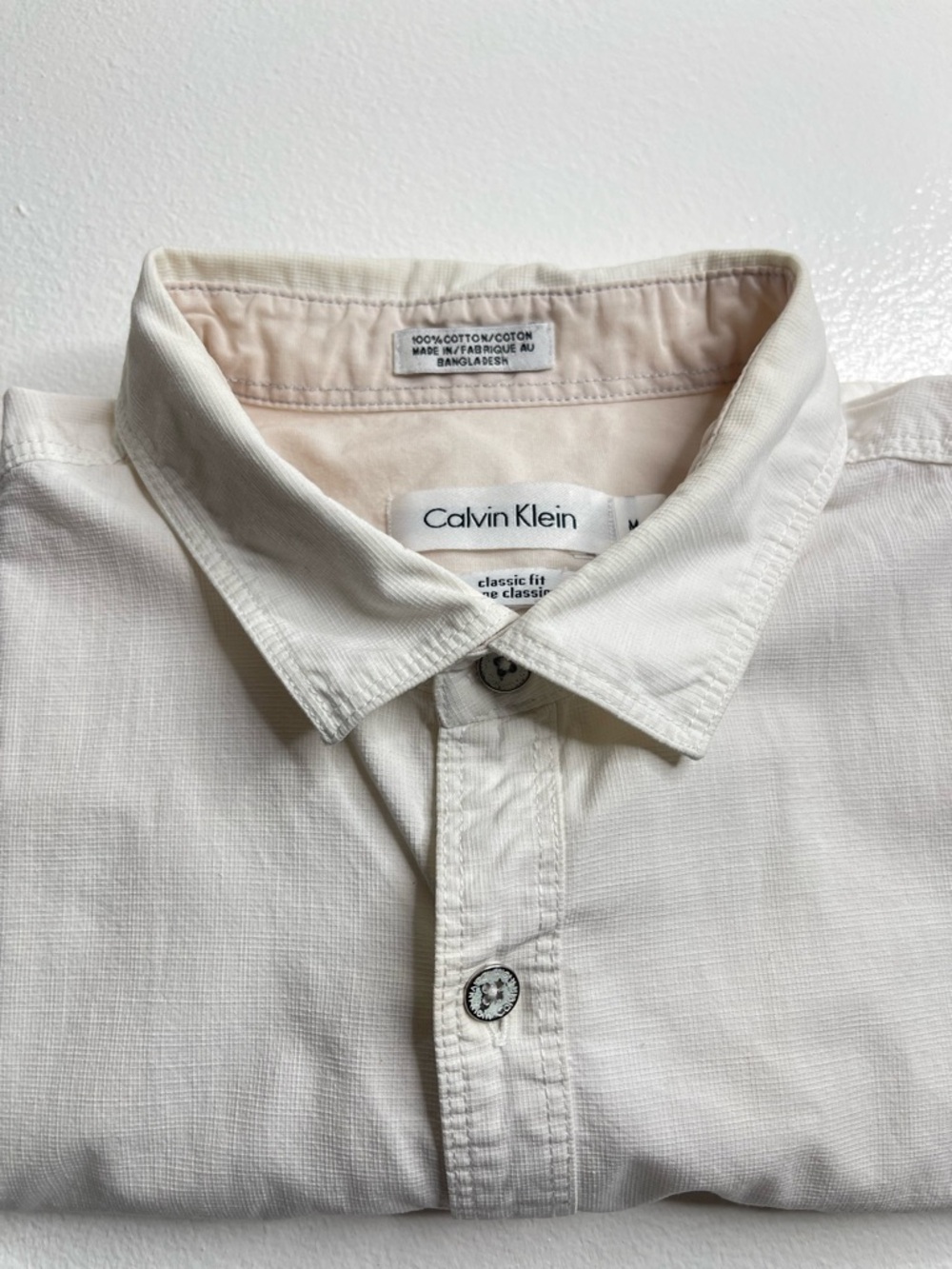 Calvin Klein Classic Fit 100% Cotton White Short Sleeve Button Down Size M